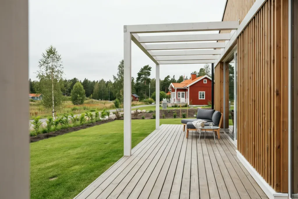 altan med pergola och vindskydd vid villa i s vast